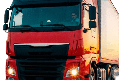 red-semi-truck-driving-highway-sunset